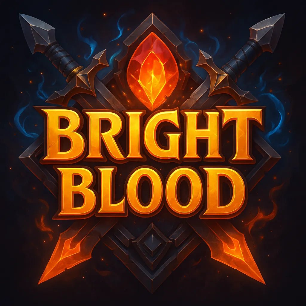 Example output from the Fantasy Game Title Logos ChatGPT prompt: glowing fantasy game titles with 3D effects. Bright Blood.