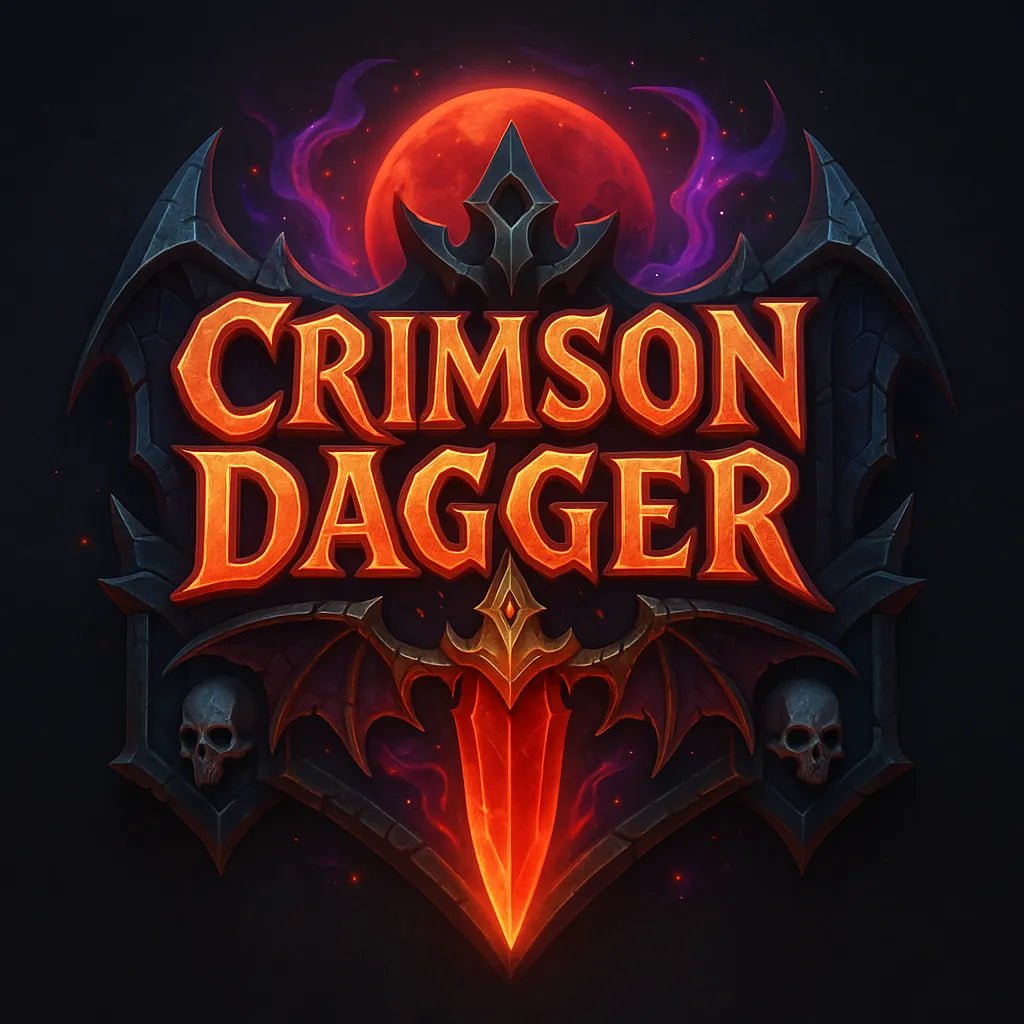 Example output from the Fantasy Game Title Logos ChatGPT prompt: glowing fantasy game titles with 3D effects. Crimson Dagger.