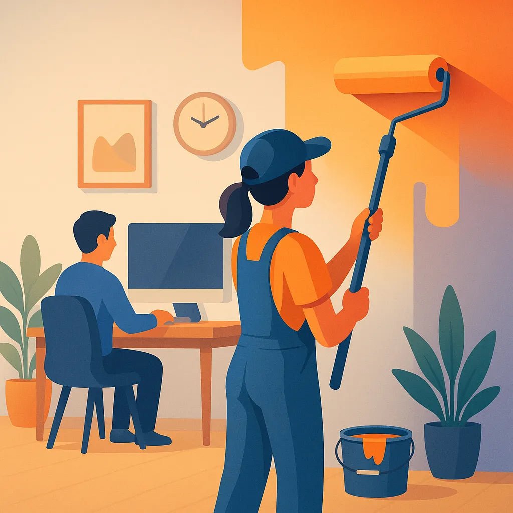 Example output from the Flat Action Scenes Illustrations ChatGPT prompt: colorful vector-style characters. Painting.