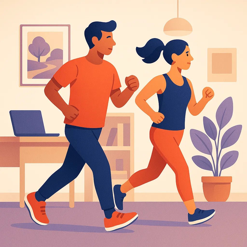 Example output from the Flat Action Scenes Illustrations ChatGPT prompt: colorful vector-style characters. Running.