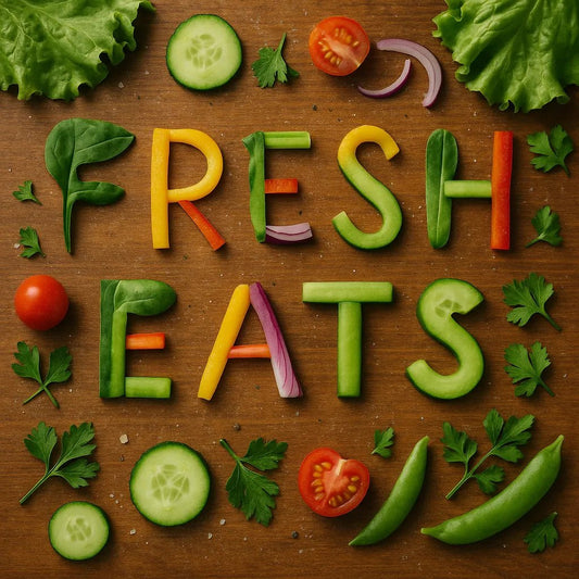 Example output of Flat-lay food typography ChatGPT Prompt featuring: Fresh Eats.