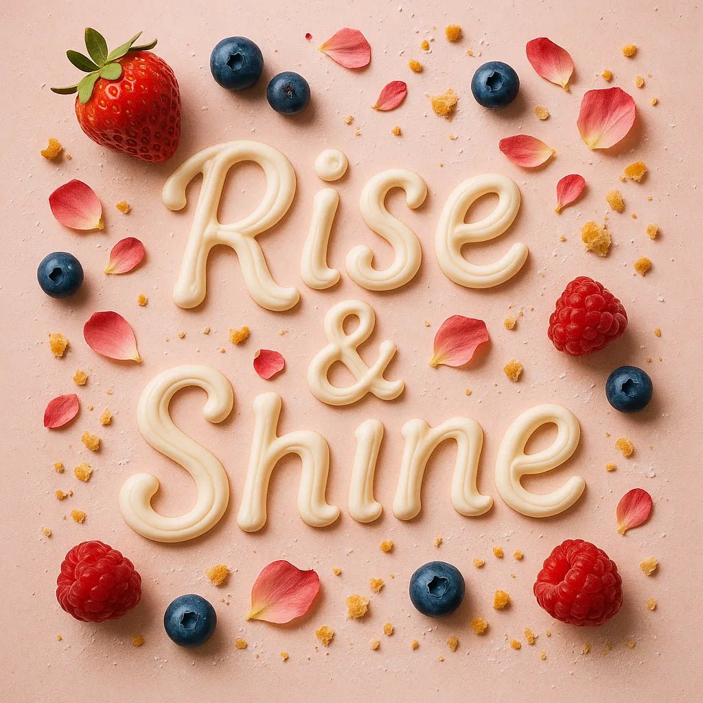 Example output of Flat-lay food typography ChatGPT Prompt featuring: Rise & Shine.