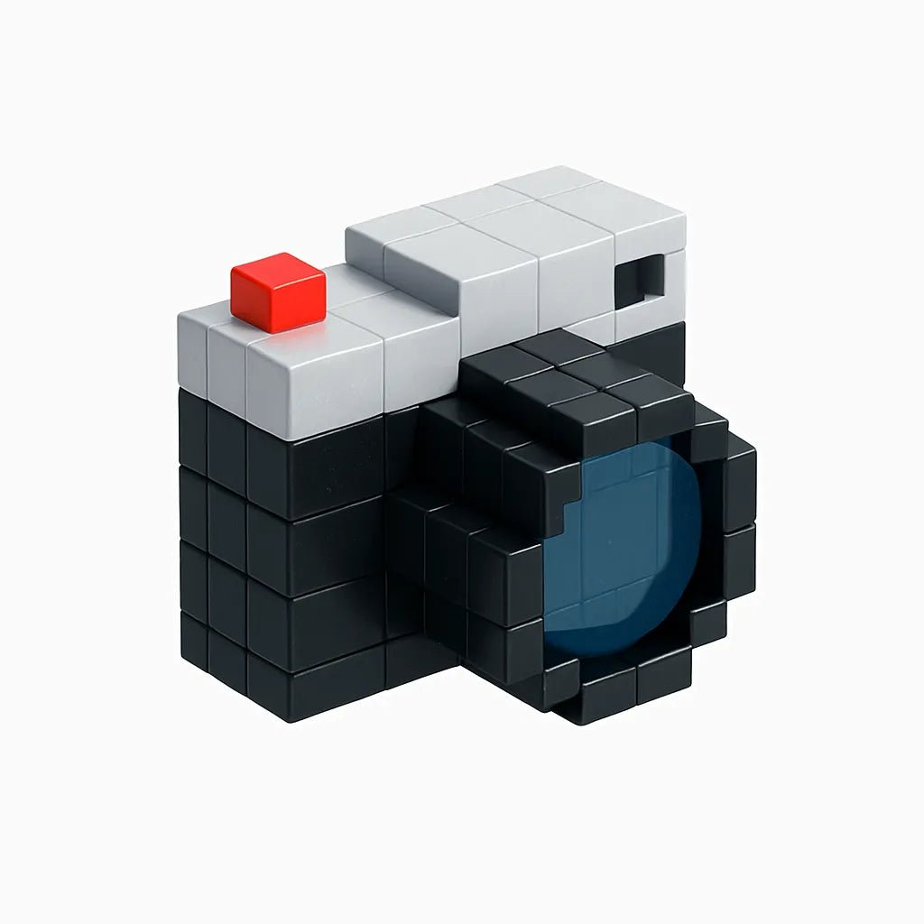 Example output from the Floating 3D Voxel Toy Renders ChatGPT prompt: voxel-style toys on a pure white background, featuring clean centered framing, glossy plastic texture, and subtle realism details like grain and lighting. Camera.