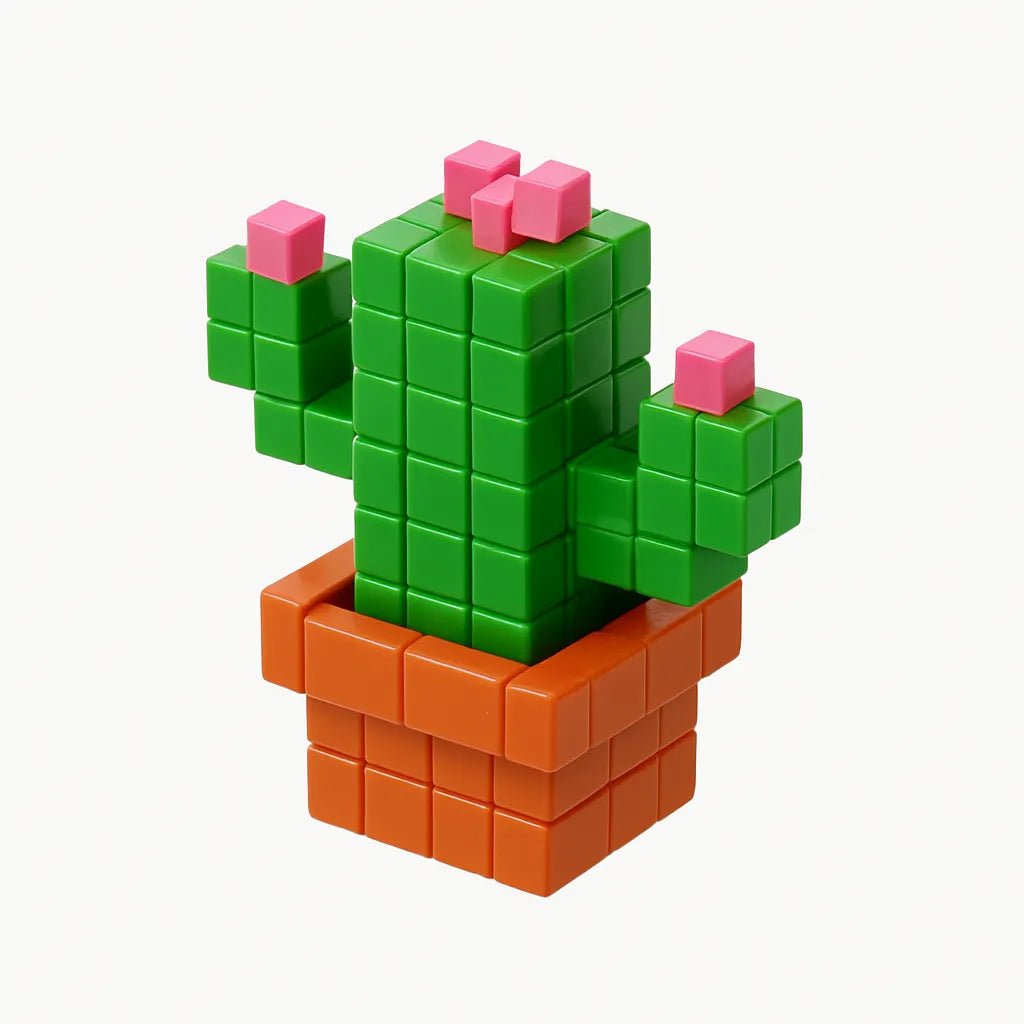Example output from the Floating 3D Voxel Toy Renders ChatGPT prompt: voxel-style toys on a pure white background, featuring clean centered framing, glossy plastic texture, and subtle realism details like grain and lighting. Captus.