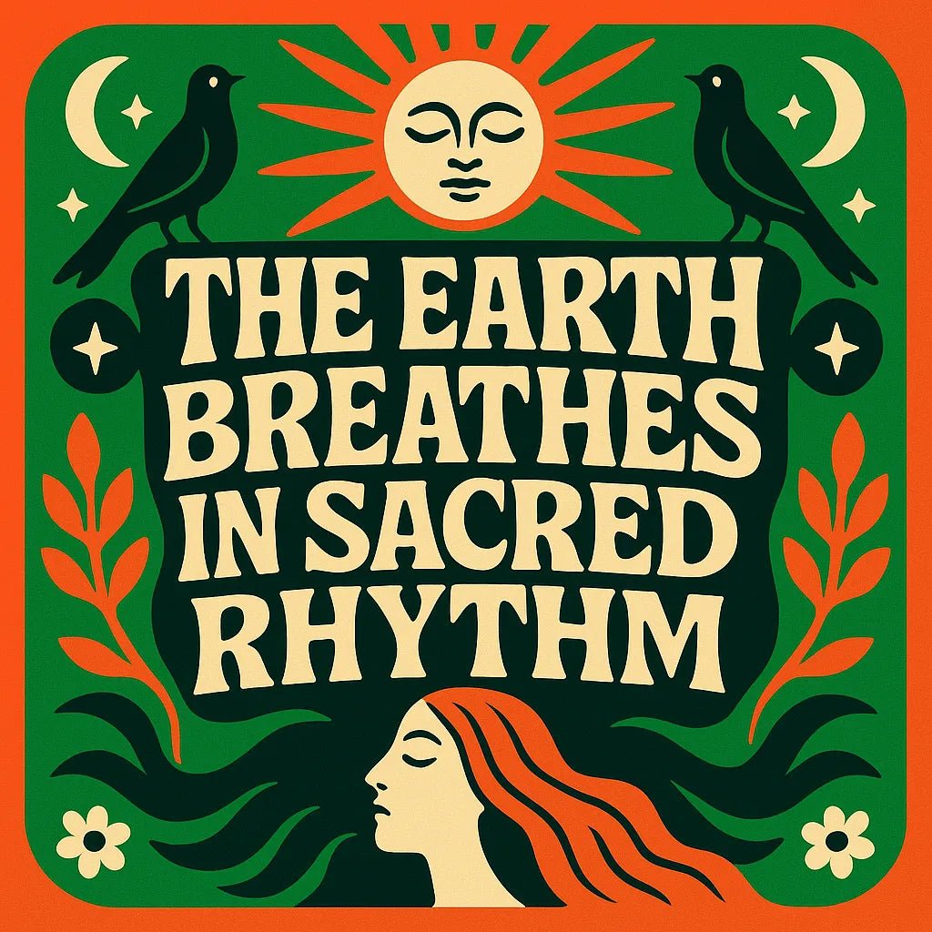 Example output from the Folk Art Quote Poster Designs ChatGPT prompt: bold folk-psychedelic poster Sacred Rhythm