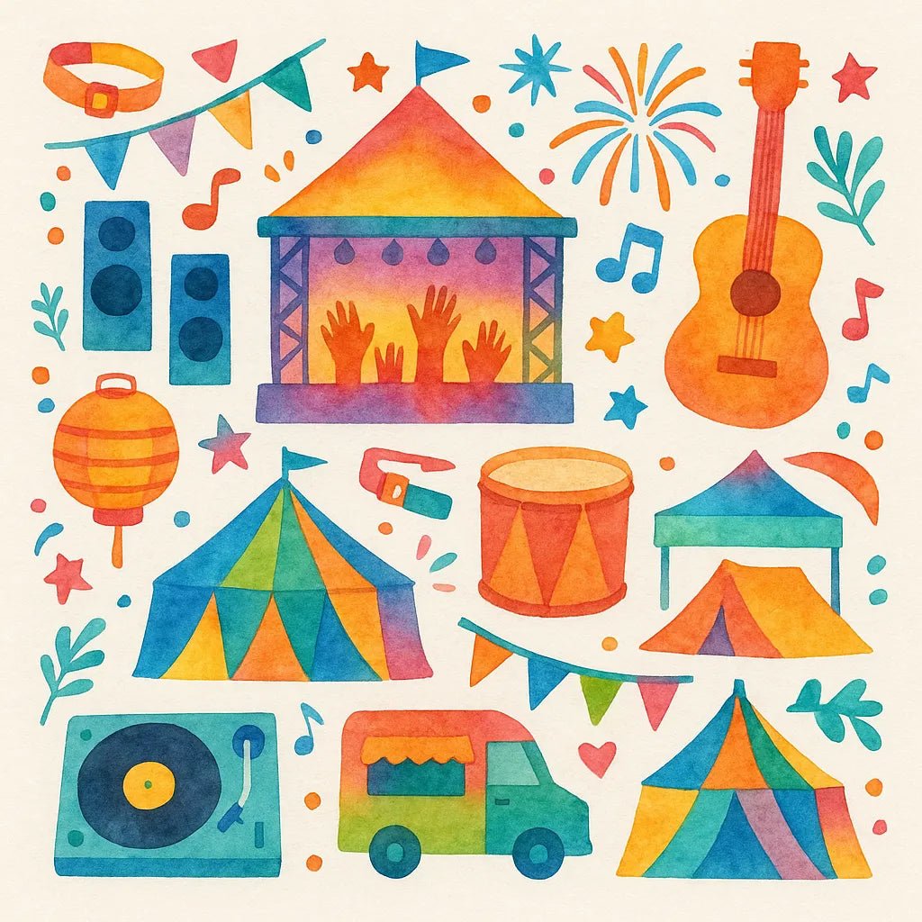 Example output from the Folk Art Watercolor Collages ChatGPT prompt: Festival.
