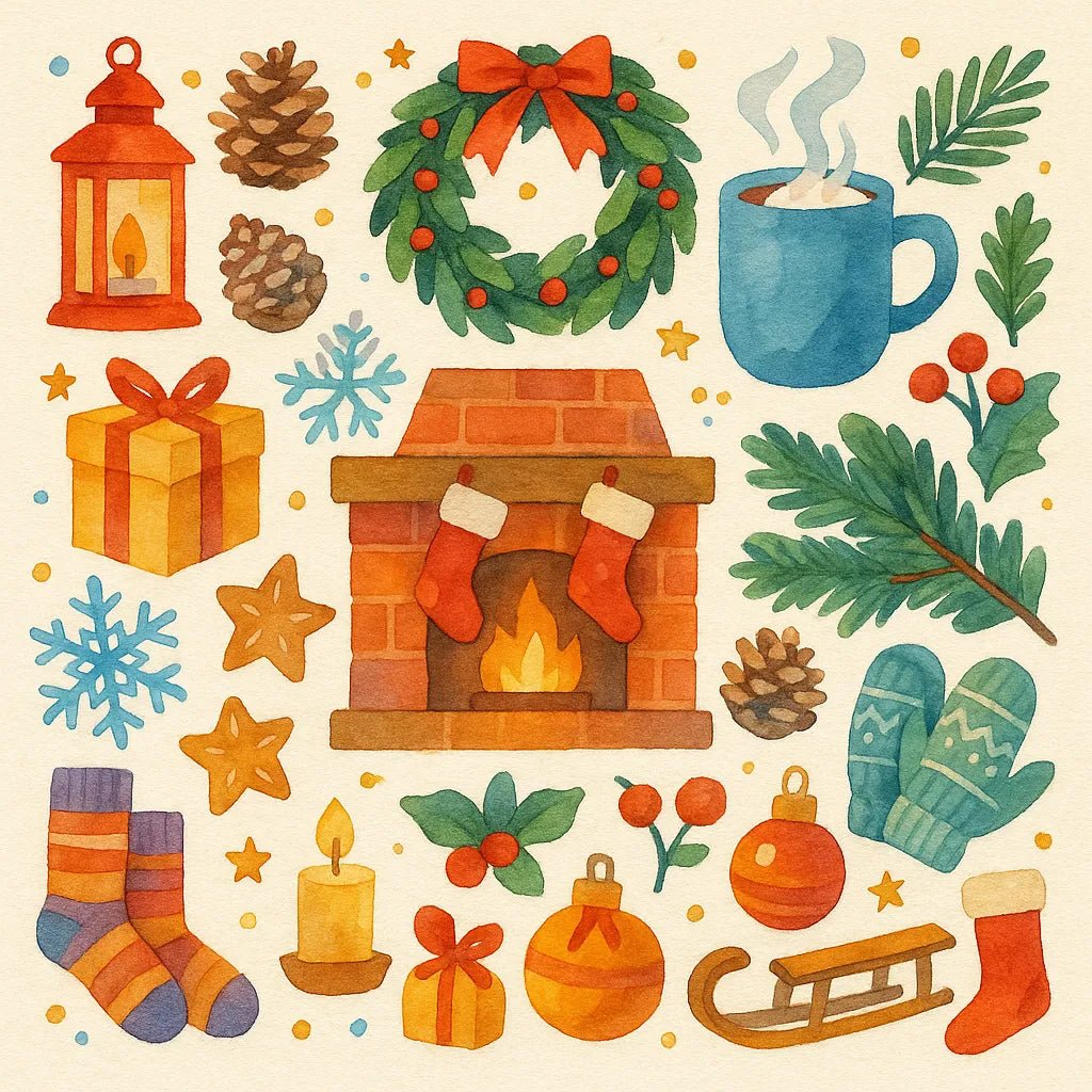 Example output from the Folk Art Watercolor Collages ChatGPT prompt: Holiday.