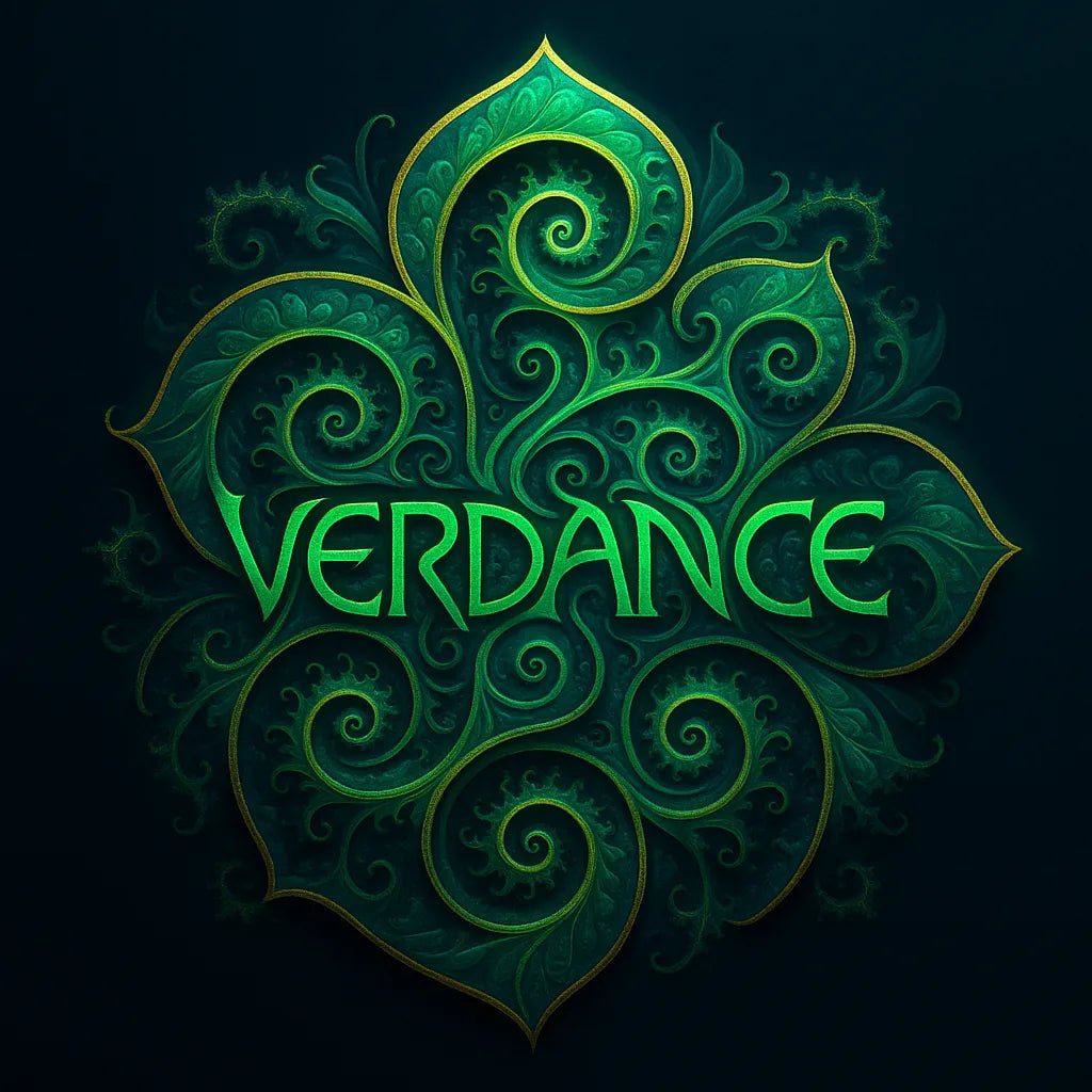 Example output of fractal-style logo generated by a ChatGPT prompt template. Verdance.