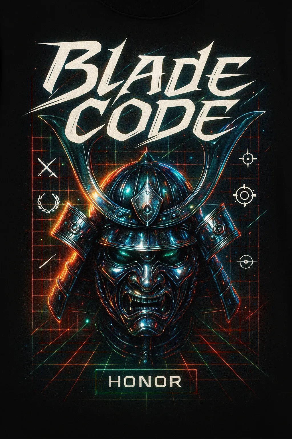 Example output from the Futuristic Chrome T-Shirt Designer ChatGPT prompt: Blade Code.