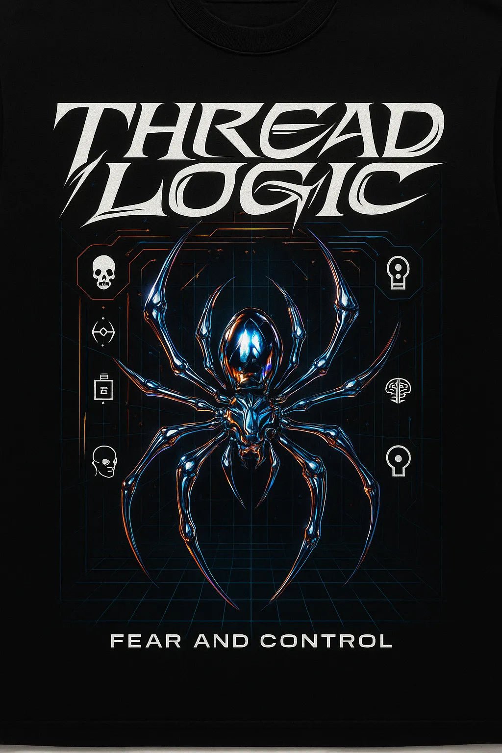 Example output from the Futuristic Chrome T-Shirt Designer ChatGPT prompt: Thread Logic.