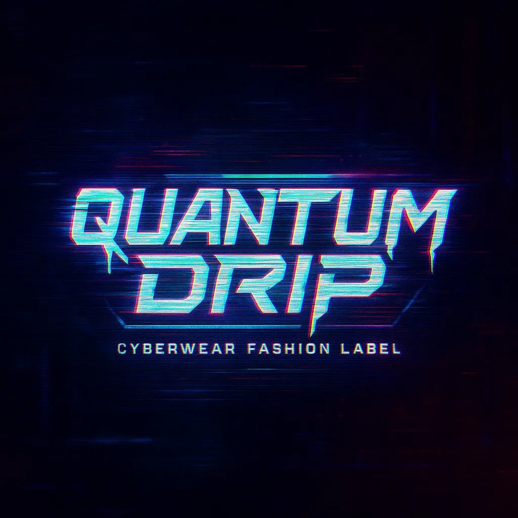 Example output of futuristic glitch-style logos generated by a ChatGPT prompt template. Quantum Drip.