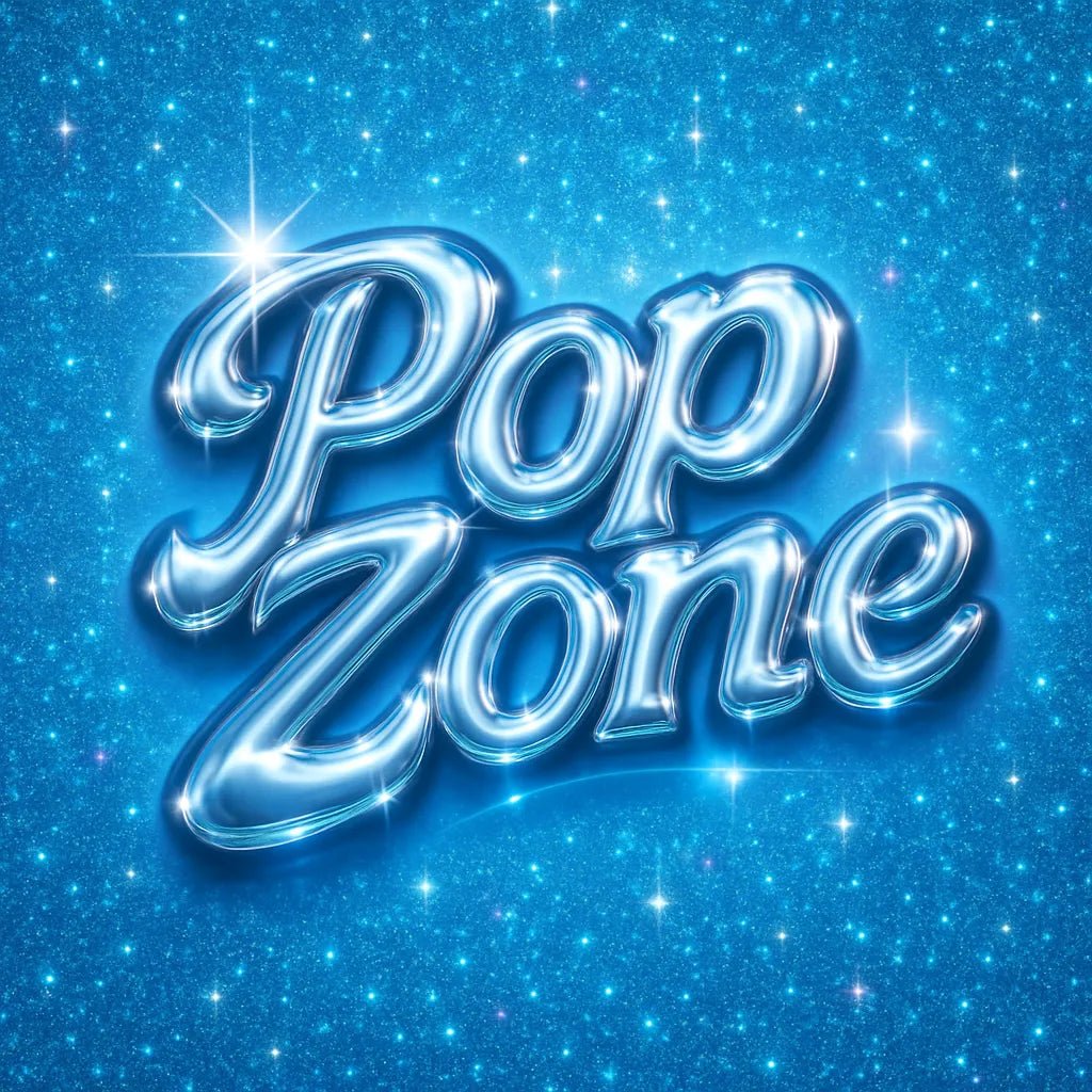 Example output from the Glam Pop Chrome Text Logo ChatGPT prompt: bubble-style chrome lettering with sparkles, soft glows, and Y2K glam over customizable pastel and patterned backgrounds for trendy visual branding. Pop Zone.