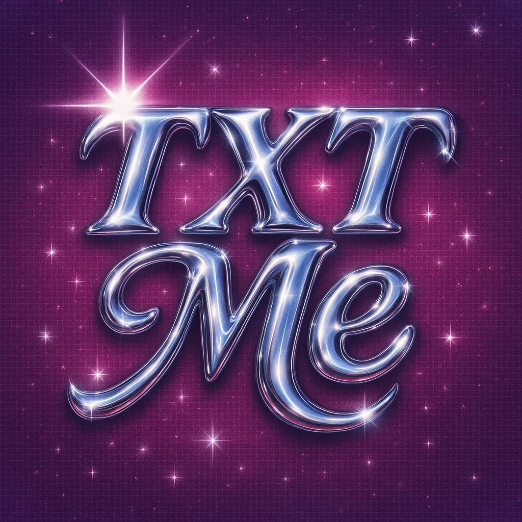 Example output from the Glam Pop Chrome Text Logo ChatGPT prompt: bubble-style chrome lettering with sparkles, soft glows, and Y2K glam over customizable pastel and patterned backgrounds for trendy visual branding. TXT Me.