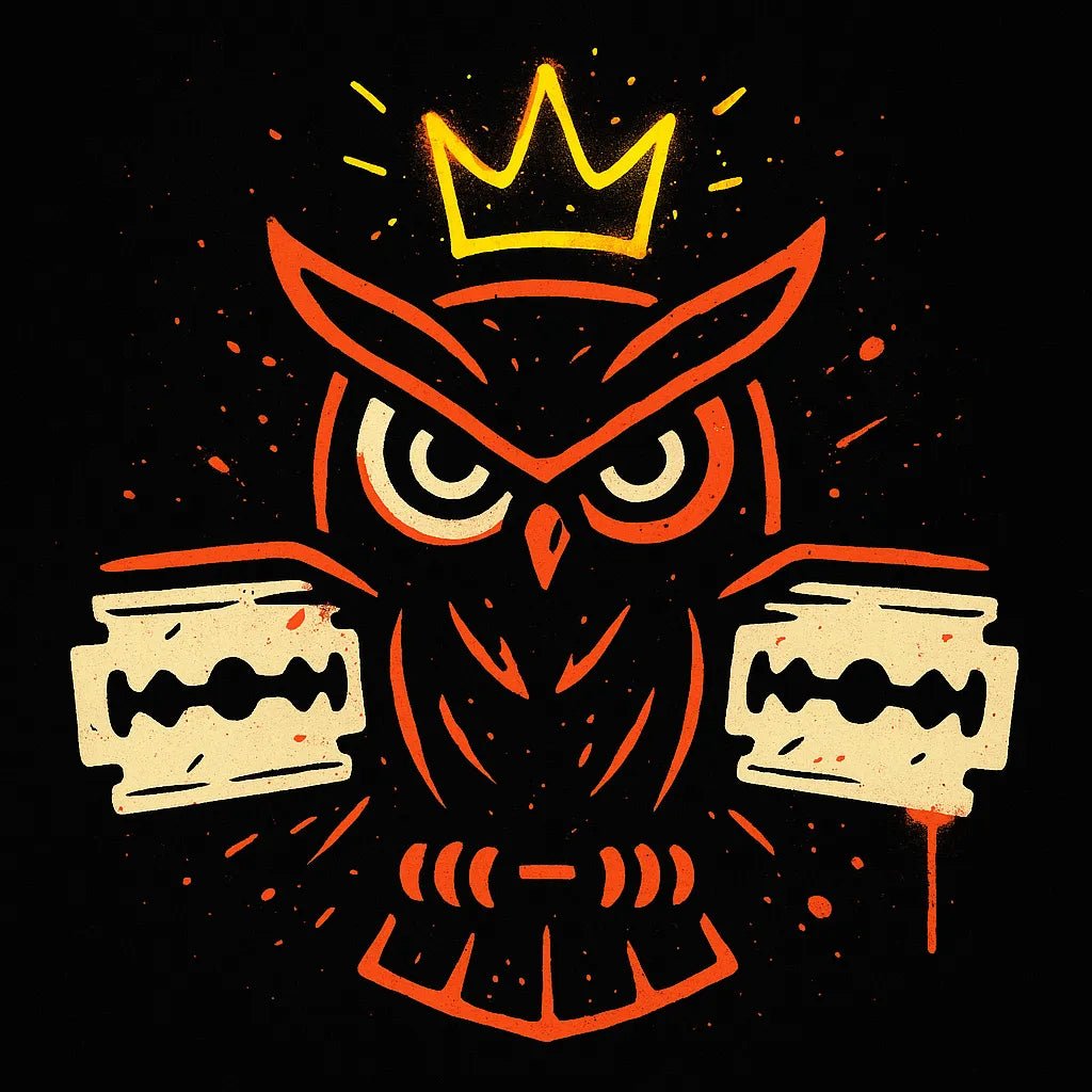 Example output from the Graffiti Style T Shirt Graphics ChatGPT prompt: bold streetwear-ready graphics on black backgrounds. Owl.