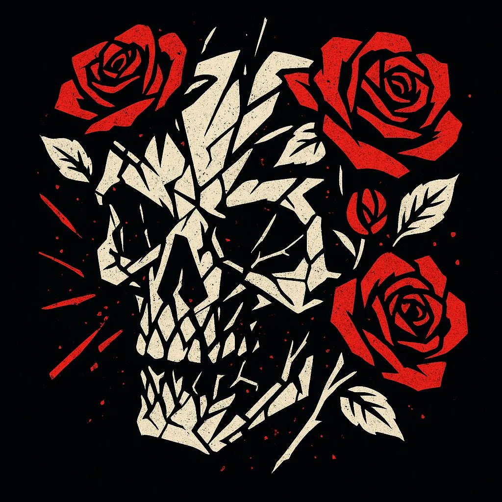 Example output from the Graffiti Style T Shirt Graphics ChatGPT prompt: bold streetwear-ready graphics on black backgrounds. Skull.