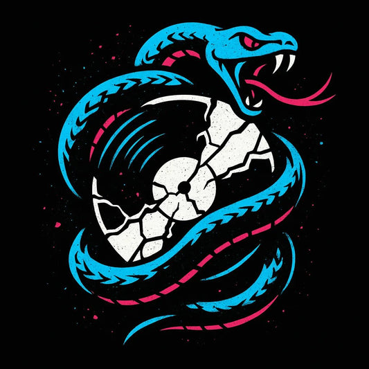 Example output from the Graffiti Style T Shirt Graphics ChatGPT prompt: bold streetwear-ready graphics on black backgrounds. Snake.