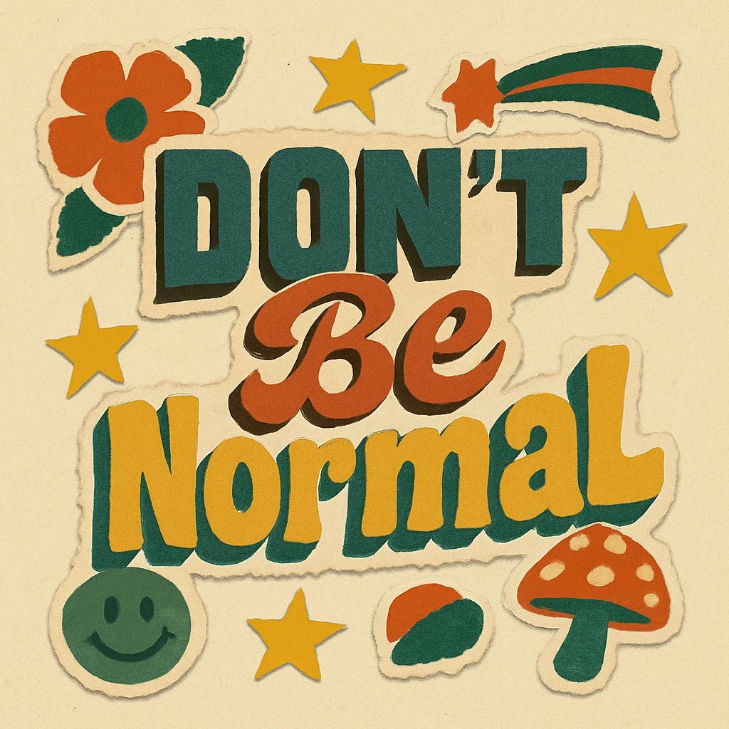 Example output from the Handcrafted Retro Zine Slogan Collages ChatGPT prompt: retro collage slogans with mixed fonts, sticker-cut edges, muted color palettes, and zine-style texture layers. Preview 2.