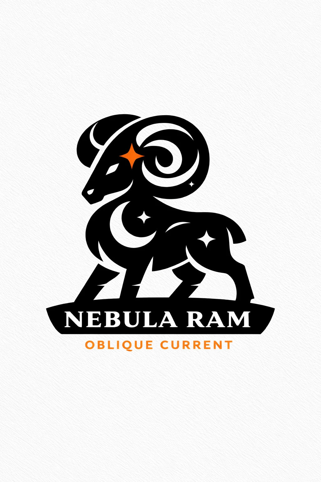 Example output from the Heraldic Logo Mascot Designs ChatGPT prompt: a Nebula Ram mascot logo in a minimalist black vector style with a bold silhouette-first composition.