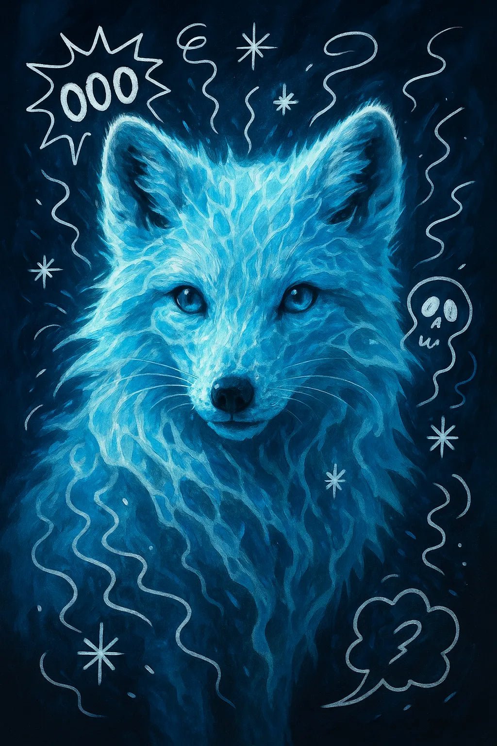 Example output of heroic animal portraits generated by a ChatGPT prompt template, showcasing an Artic Fox.