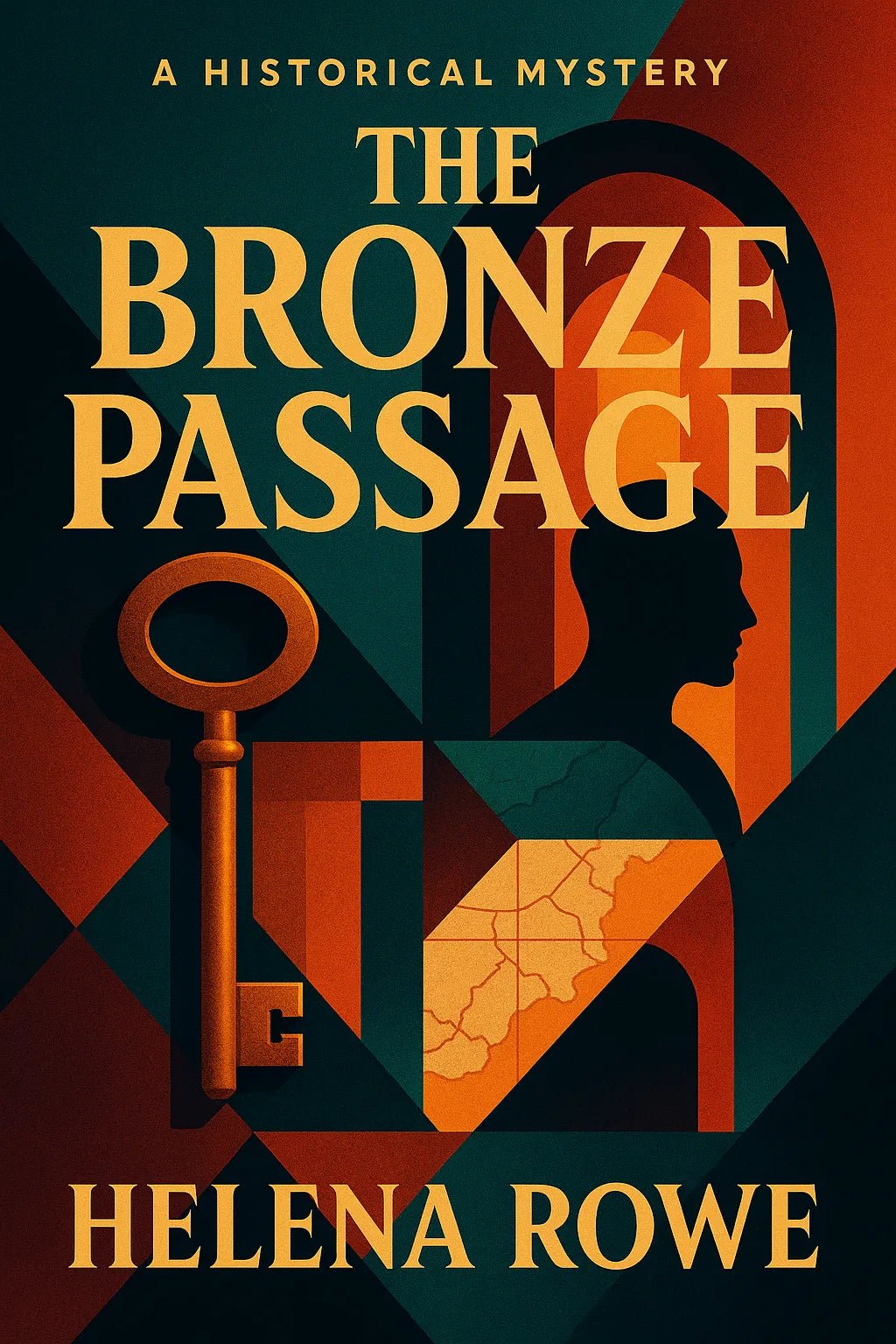 Example output from the High End Retro Modern Book Covers ChatGPT prompt: editorial-style book covers. The Bronze Passage.