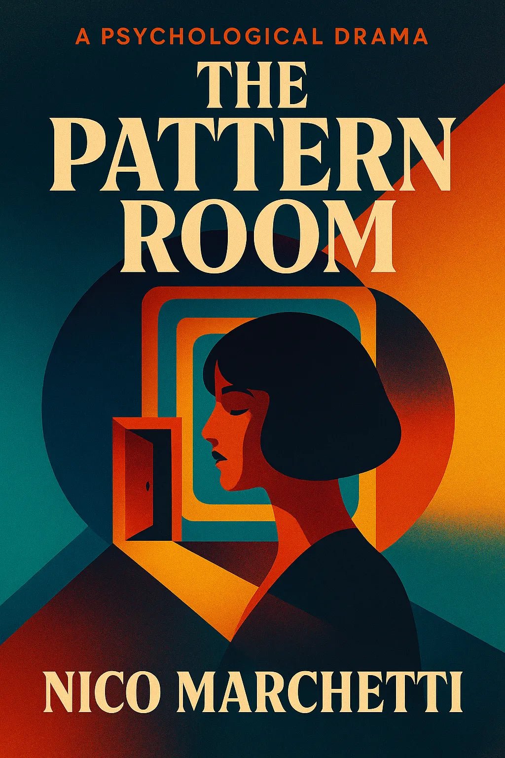 Example output from the High End Retro Modern Book Covers ChatGPT prompt: editorial-style book covers. The pattern Room.