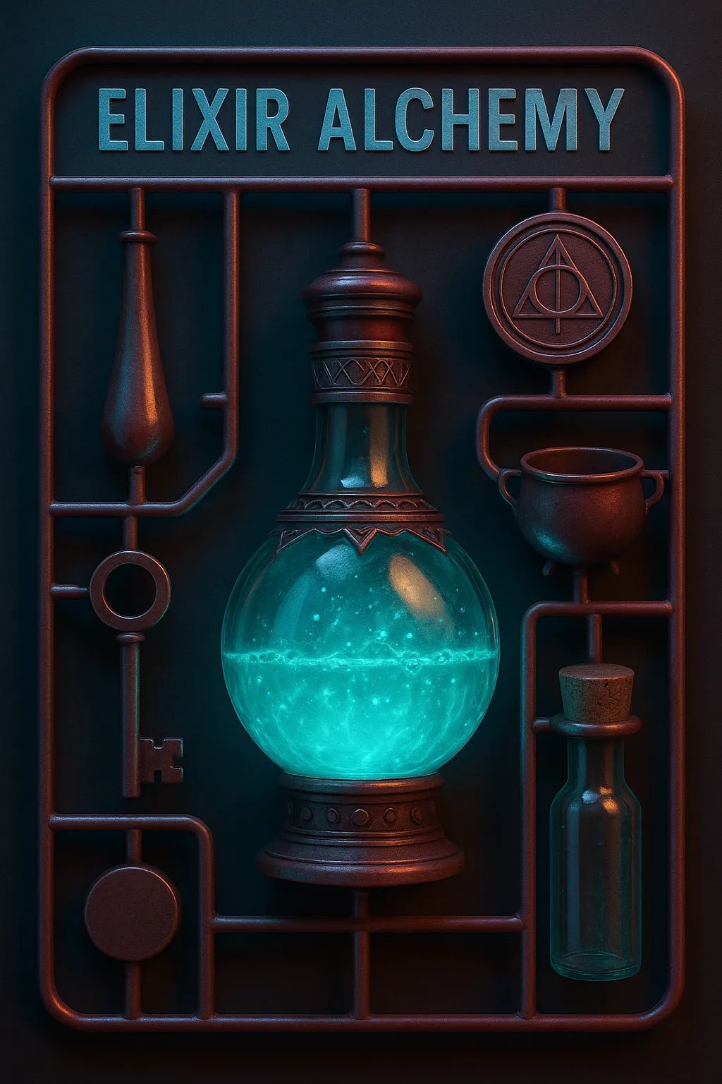 Example output from the Hyper Realistic 3D Sprue Kits ChatGPT prompt: premium 3D model kit. Elixir Alchemy.