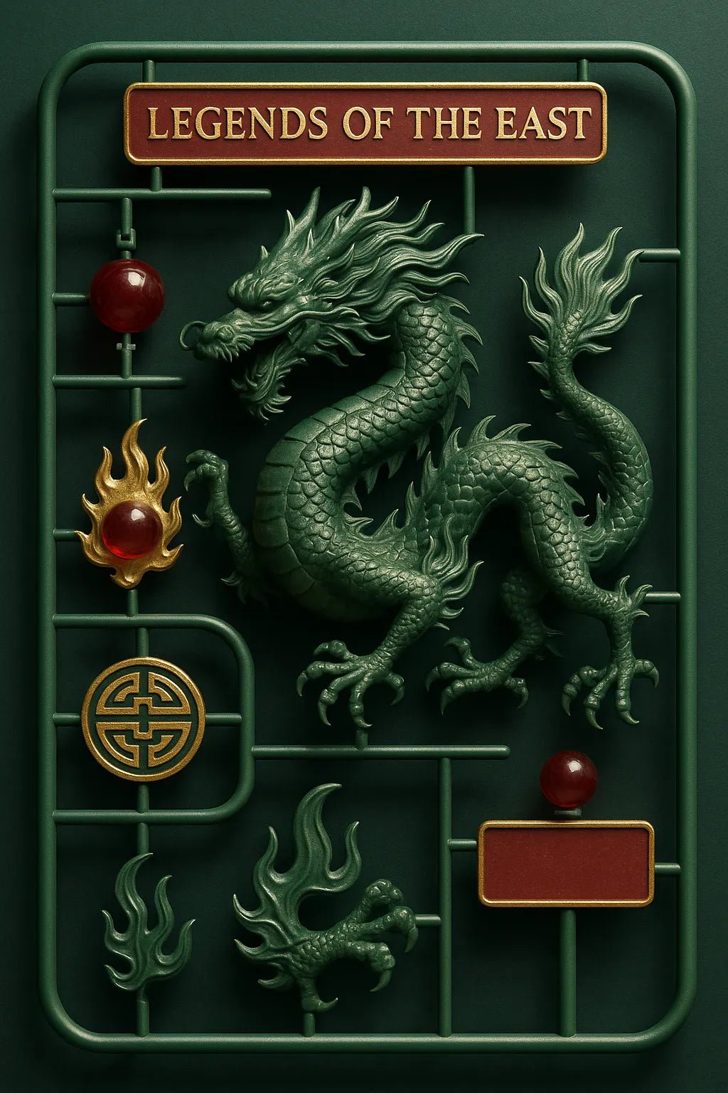 Example output from the Hyper Realistic 3D Sprue Kits ChatGPT prompt: premium 3D model kit. Legends of the East.