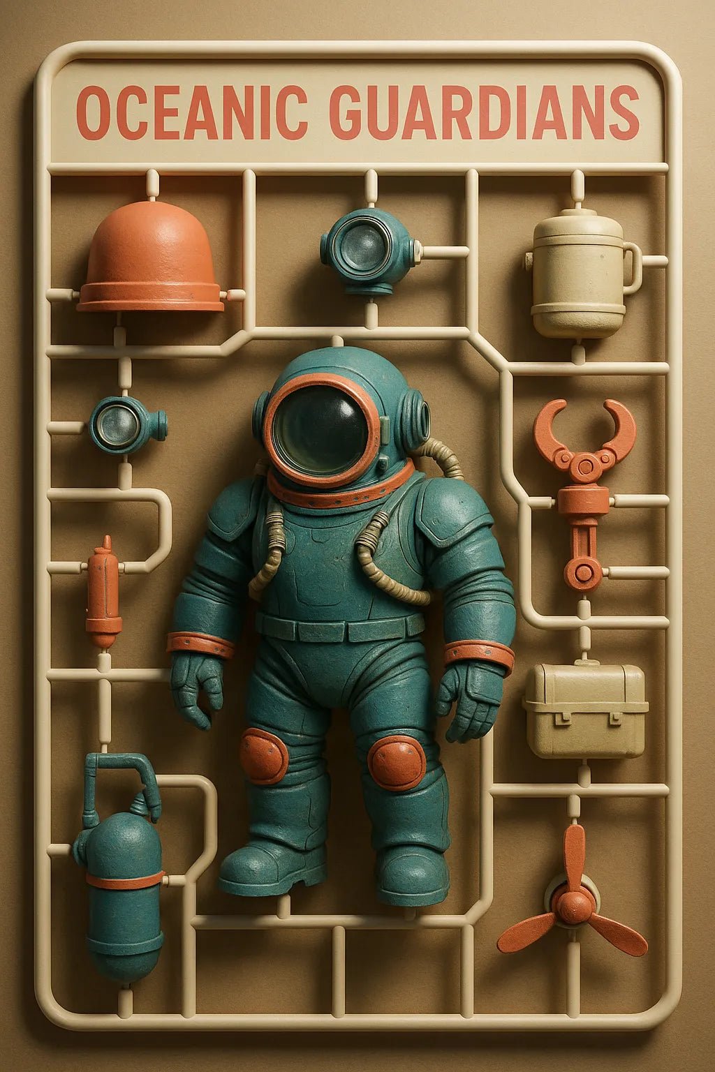 Example output from the Hyper Realistic 3D Sprue Kits ChatGPT prompt: premium 3D model kit. Oceanic Guardians.