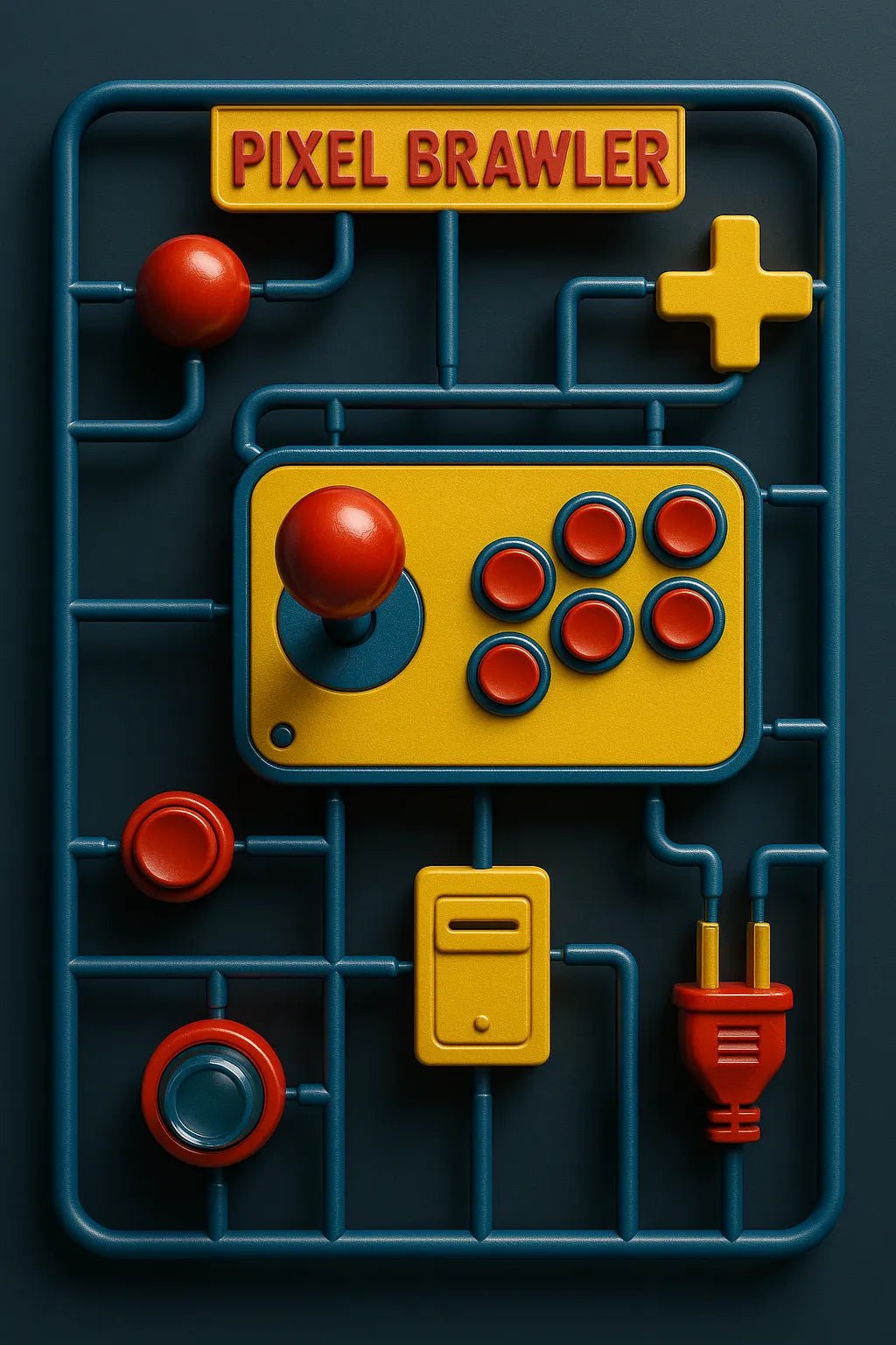 Example output from the Hyper Realistic 3D Sprue Kits ChatGPT prompt: premium 3D model kit. Pixel Brawler.