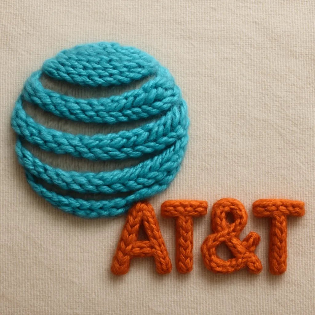 Example output of hyper-realistic 3D wool yarn logo generated by a ChatGPT prompt template, showcasing stitched versions of brand: AT&T.