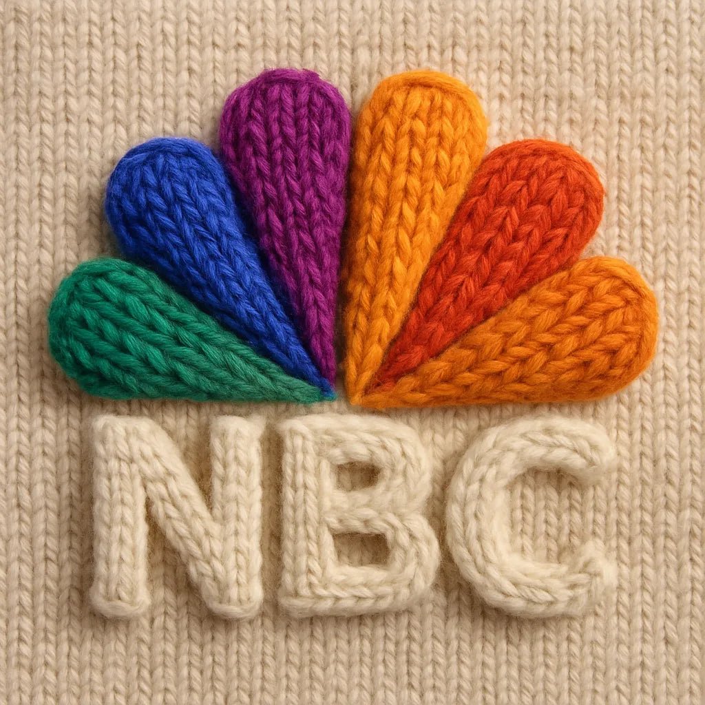 Example output of hyper-realistic 3D wool yarn logo generated by a ChatGPT prompt template, showcasing stitched versions of brand: NBC.