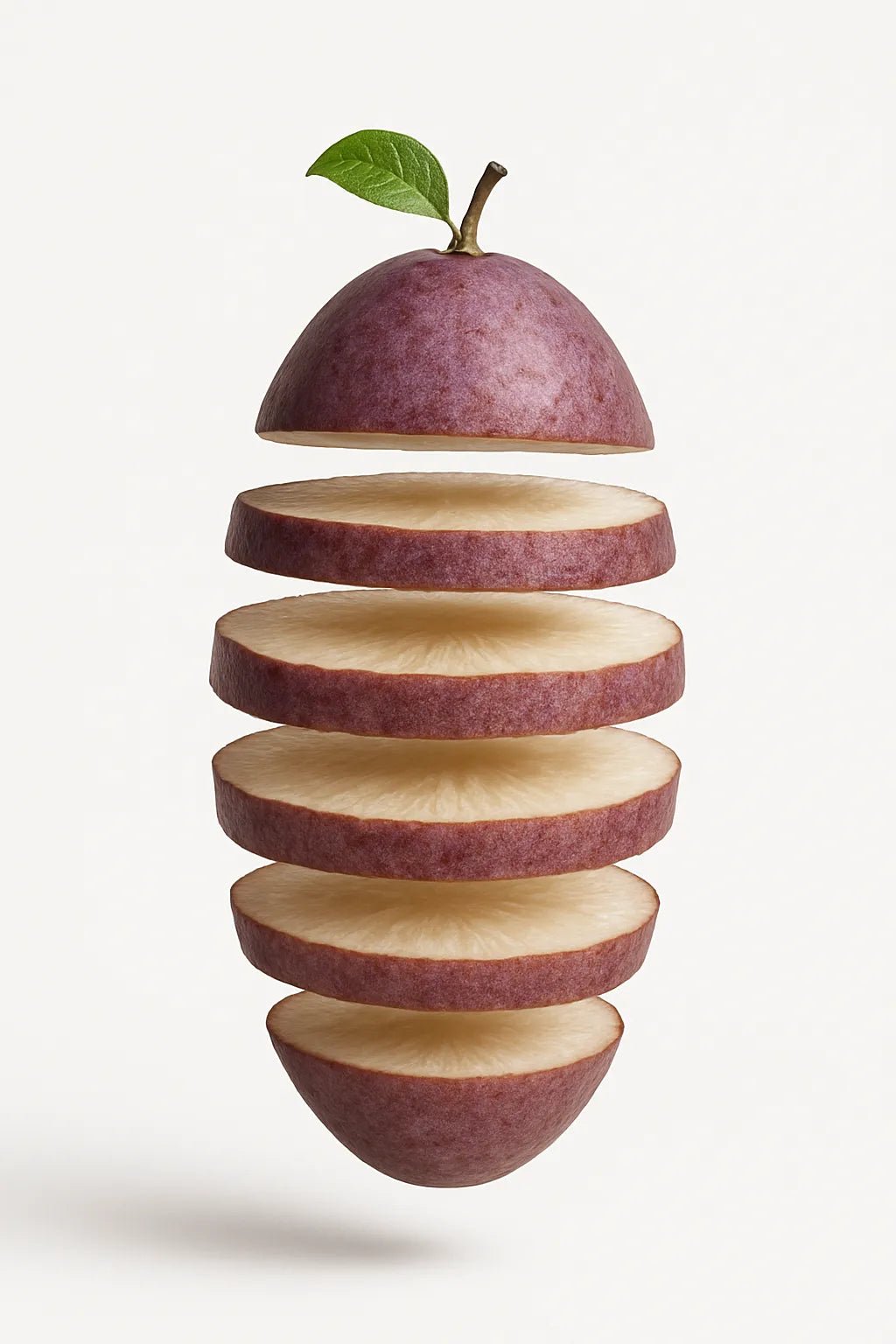 Example output from the Levitating Sliced Fruit Illustration ChatGPT prompt: hyper-realistic fruit. Akebia.