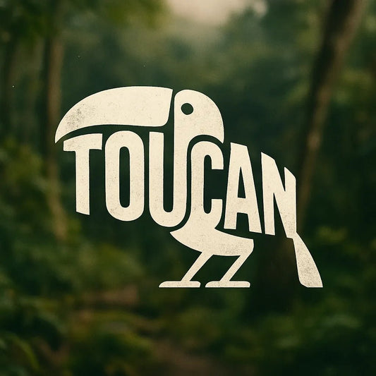Example output from the Logo Ready Animal Word Shapes ChatGPT prompt: typographic animal silhouettes made from the letters of their names. Toucan.