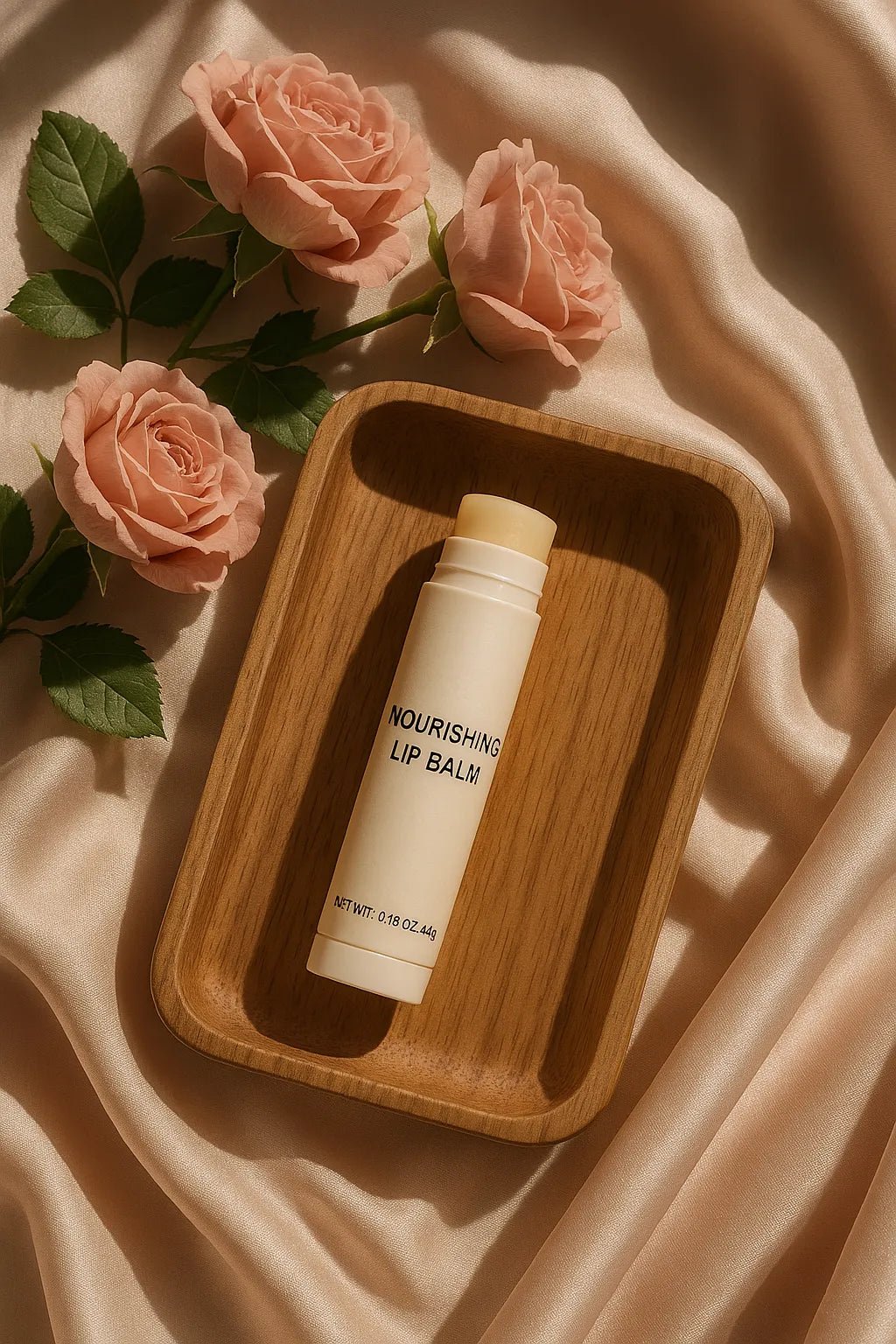 Example output from the Luxury Skincare Product Mockups ChatGPT prompt: premium skincare mockup. Nourishing Lip Balm.