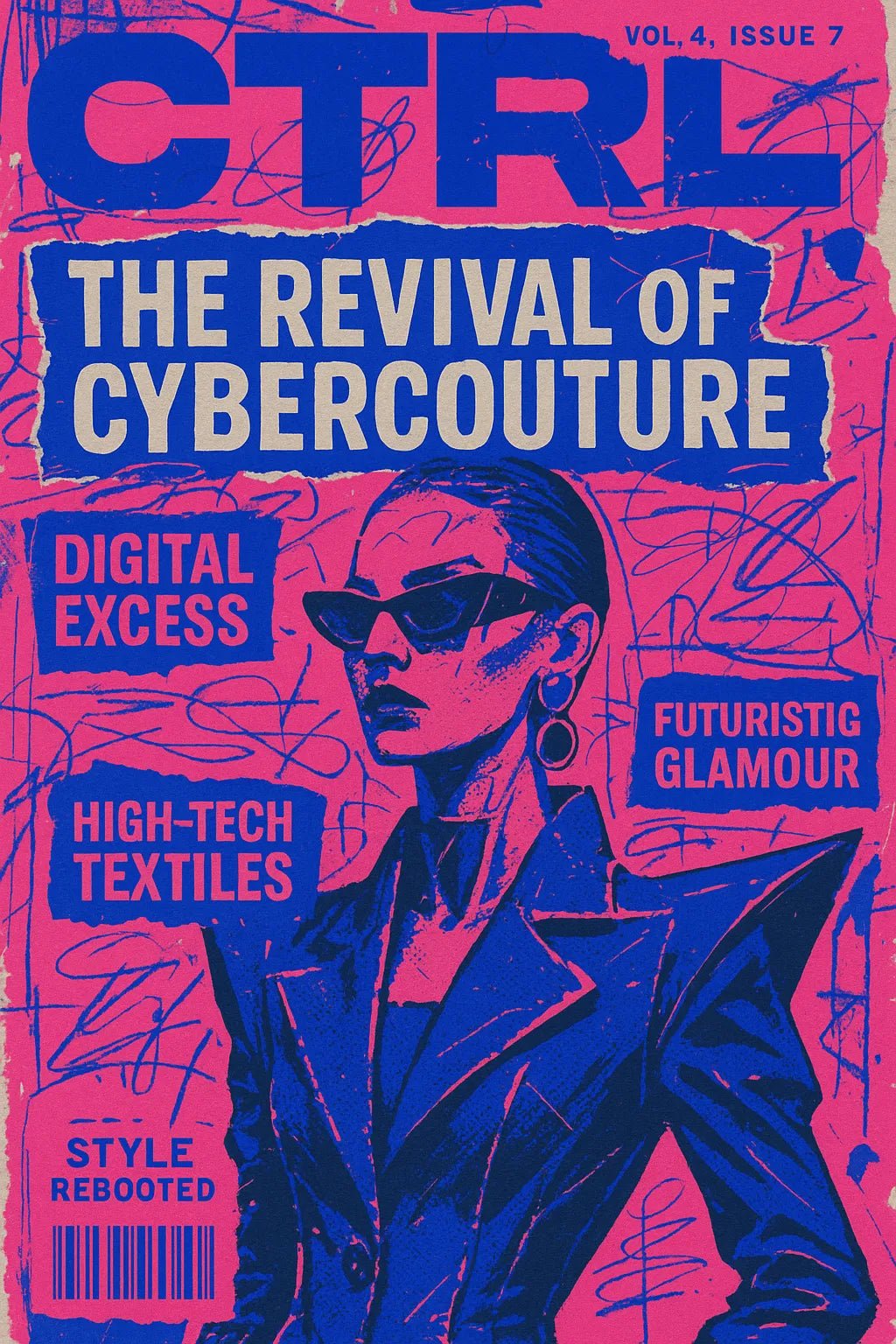Example output from the Maximalist Magazine Covers ChatGPT prompt: chaotic editorial magazine covers. CTRL.