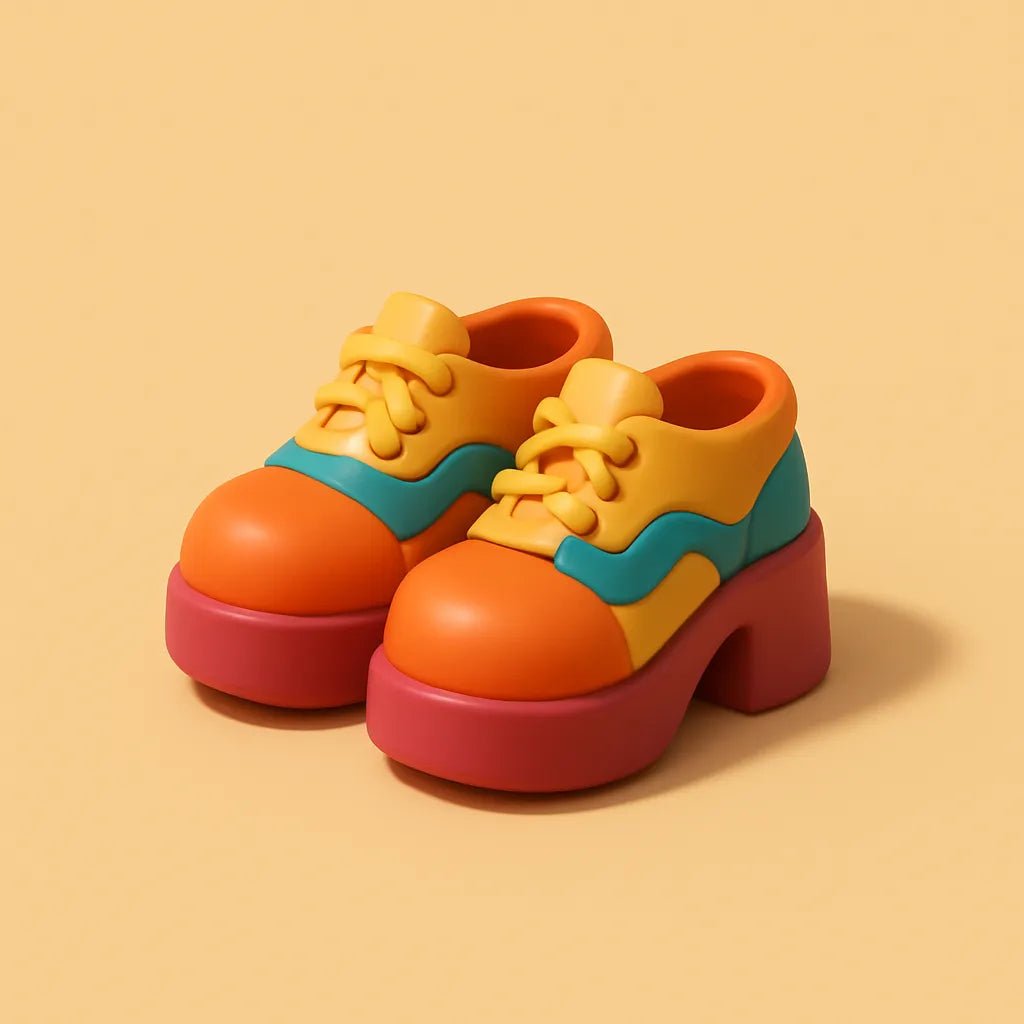 Example output from the Mini 3D Cartoon Product Icons ChatGPT prompt: tiny cartoon-style toy icons. Shoes.