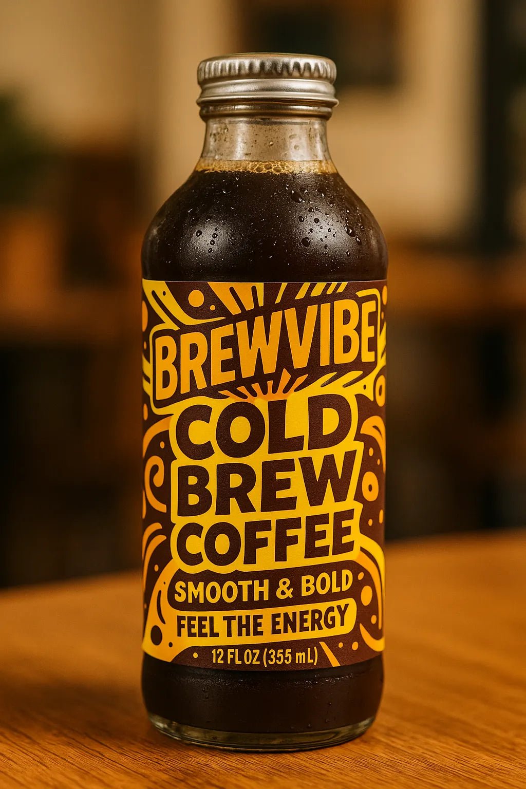 Example output from the Modern Pop Art Label Mockups ChatGPT prompt: bold, vibrant product packaging. Cold Brew Coffee.