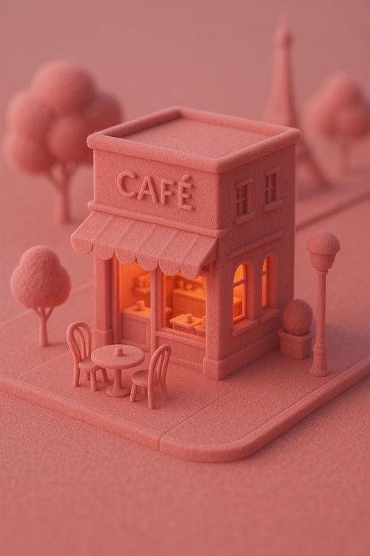 Example output from the Monochrome Mini World Builder ChatGPT prompt: miniature 3D Rose Red town.