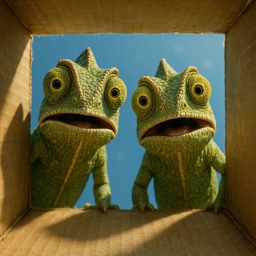Example output from the Moody Animal Gaze Portrait Photos ChatGPT prompt: lifelike animal portrait: Chameleons.
