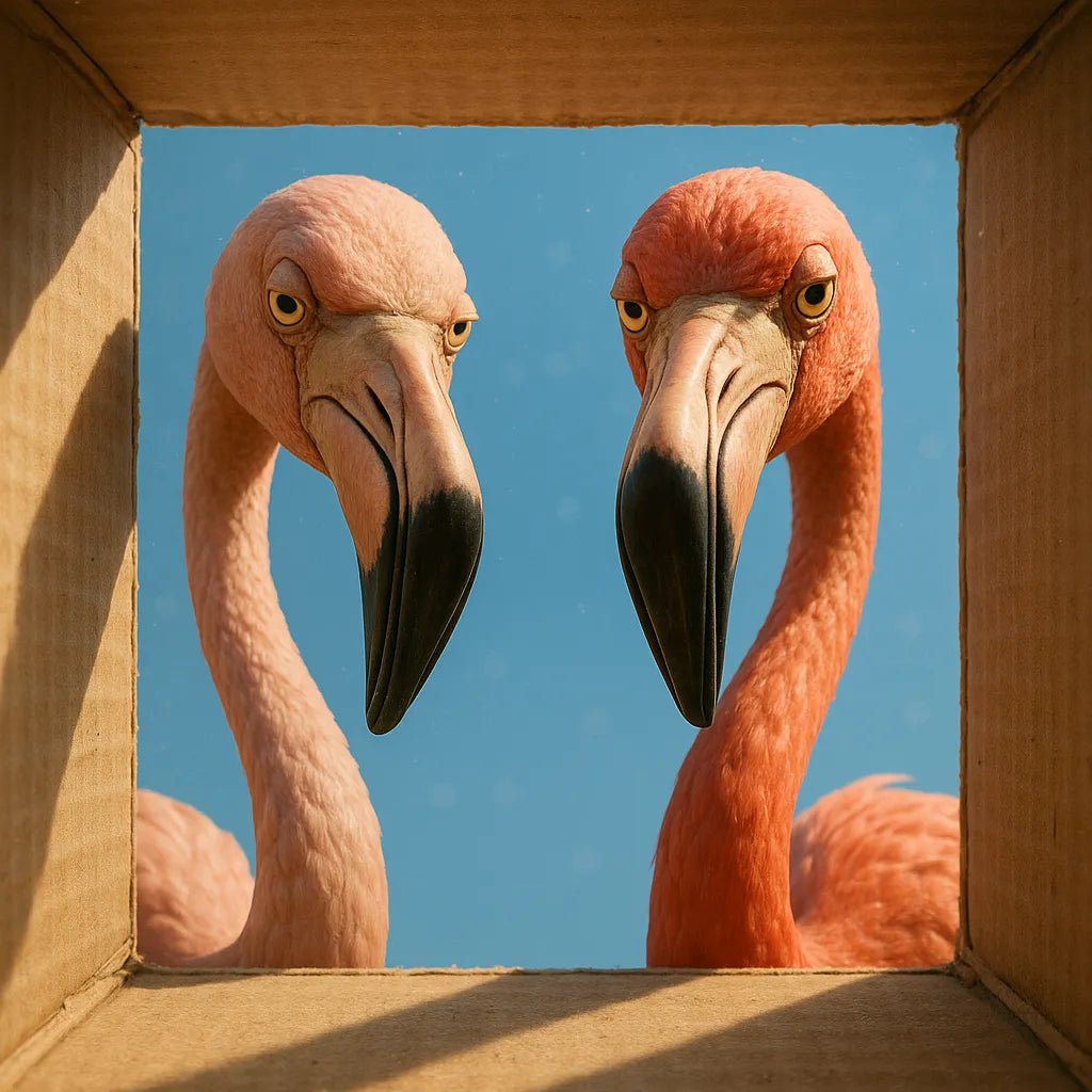 Example output from the Moody Animal Gaze Portrait Photos ChatGPT prompt: lifelike animal portrait: Flamingos.