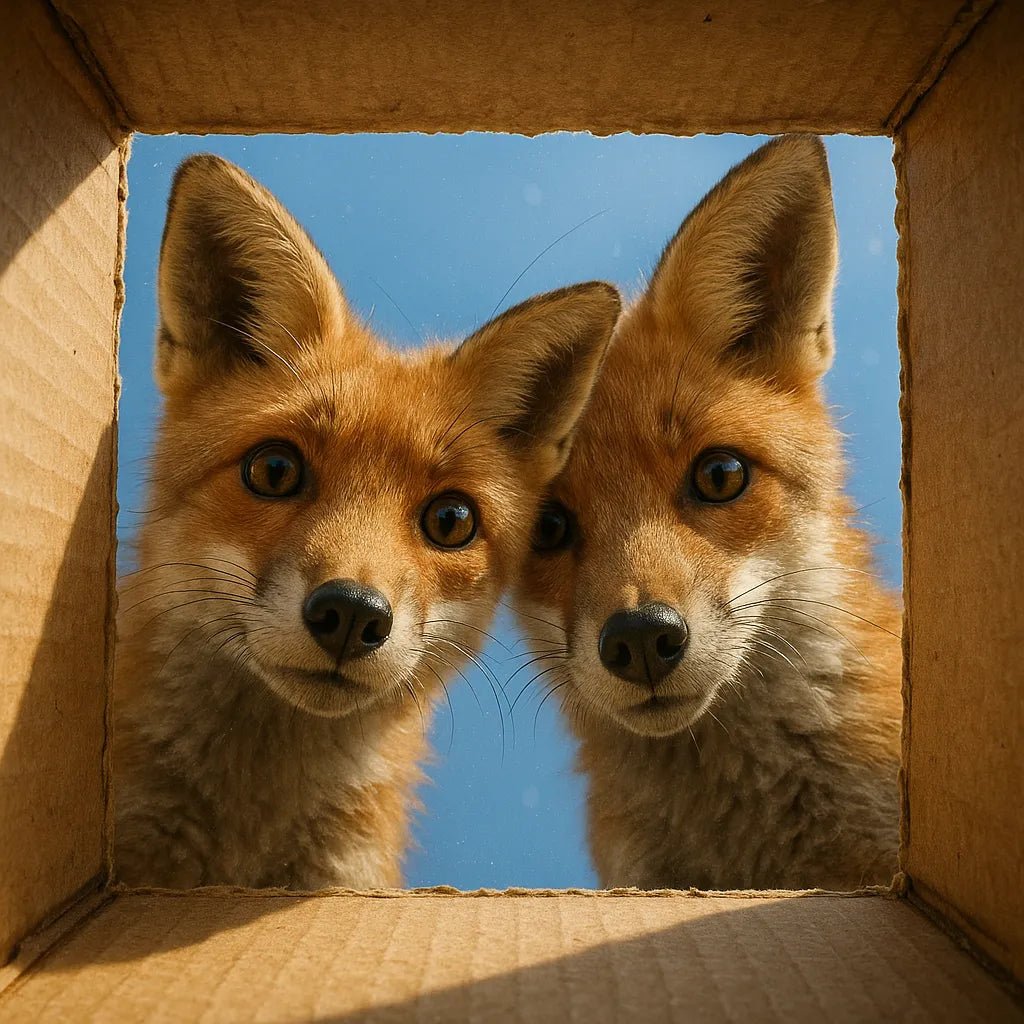 Example output from the Moody Animal Gaze Portrait Photos ChatGPT prompt: lifelike animal portrait: Foxes.