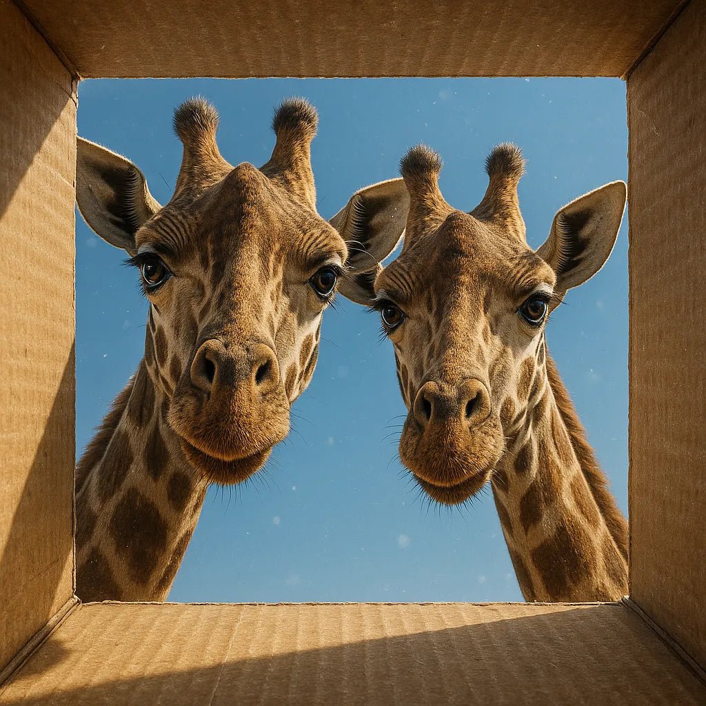 Example output from the Moody Animal Gaze Portrait Photos ChatGPT prompt: lifelike animal portrait: Giraffes.