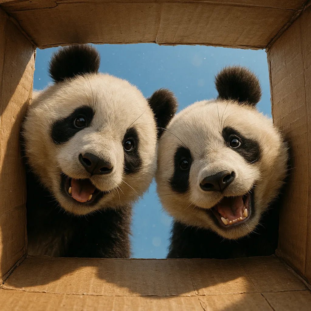 Example output from the Moody Animal Gaze Portrait Photos ChatGPT prompt: lifelike animal portrait: Pandas.