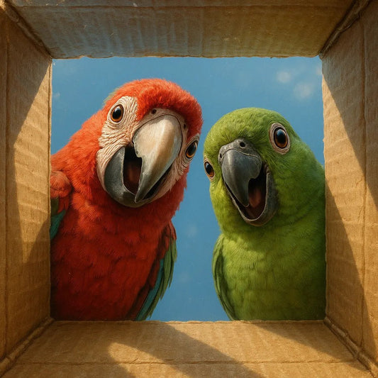 Example output from the Moody Animal Gaze Portrait Photos ChatGPT prompt: lifelike animal portrait: Parrots.