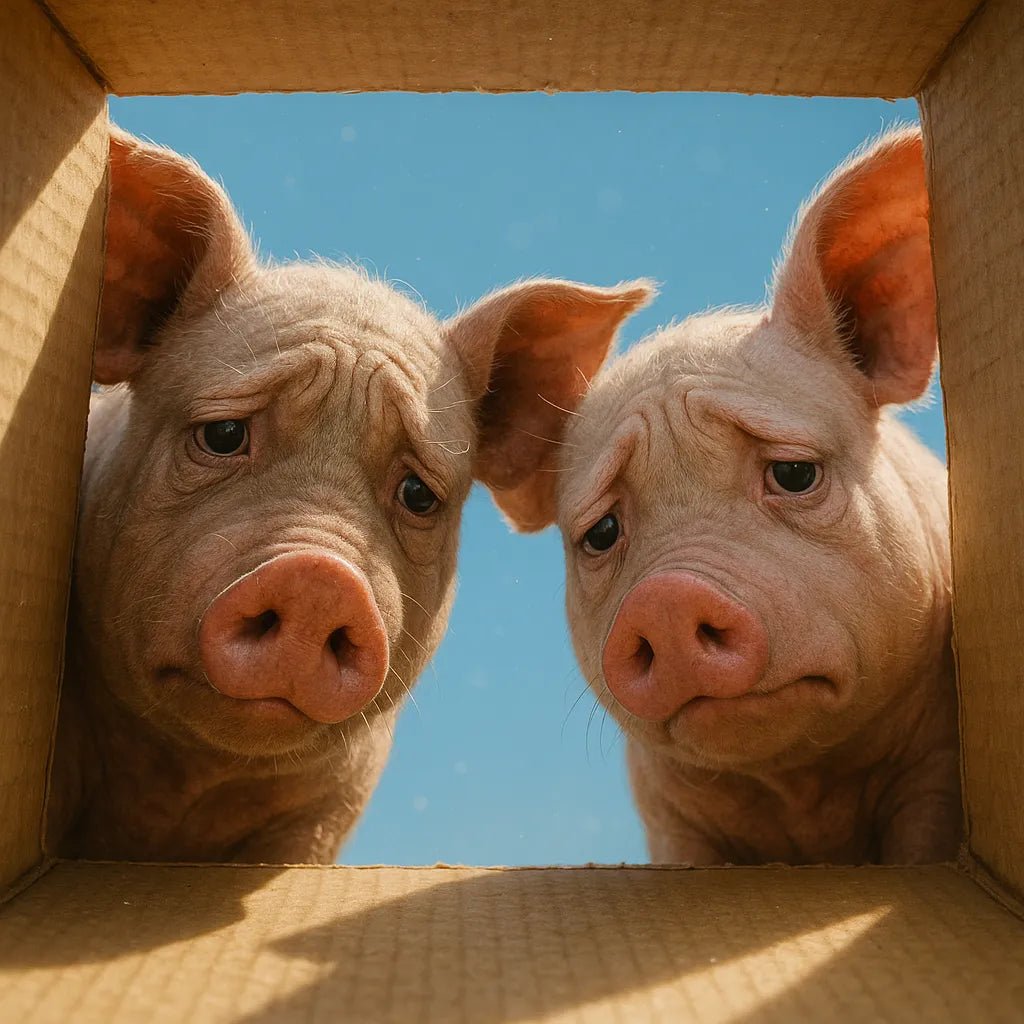Example output from the Moody Animal Gaze Portrait Photos ChatGPT prompt: lifelike animal portrait: Pigs.