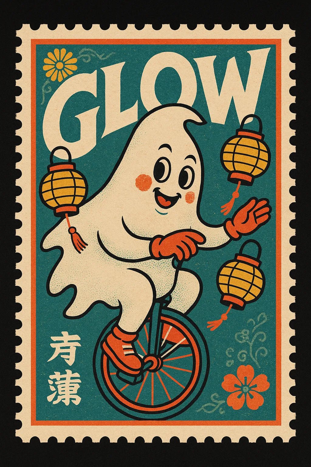 Example output from the Nostalgic Postage Stamp Art ChatGPT prompt: Glow.