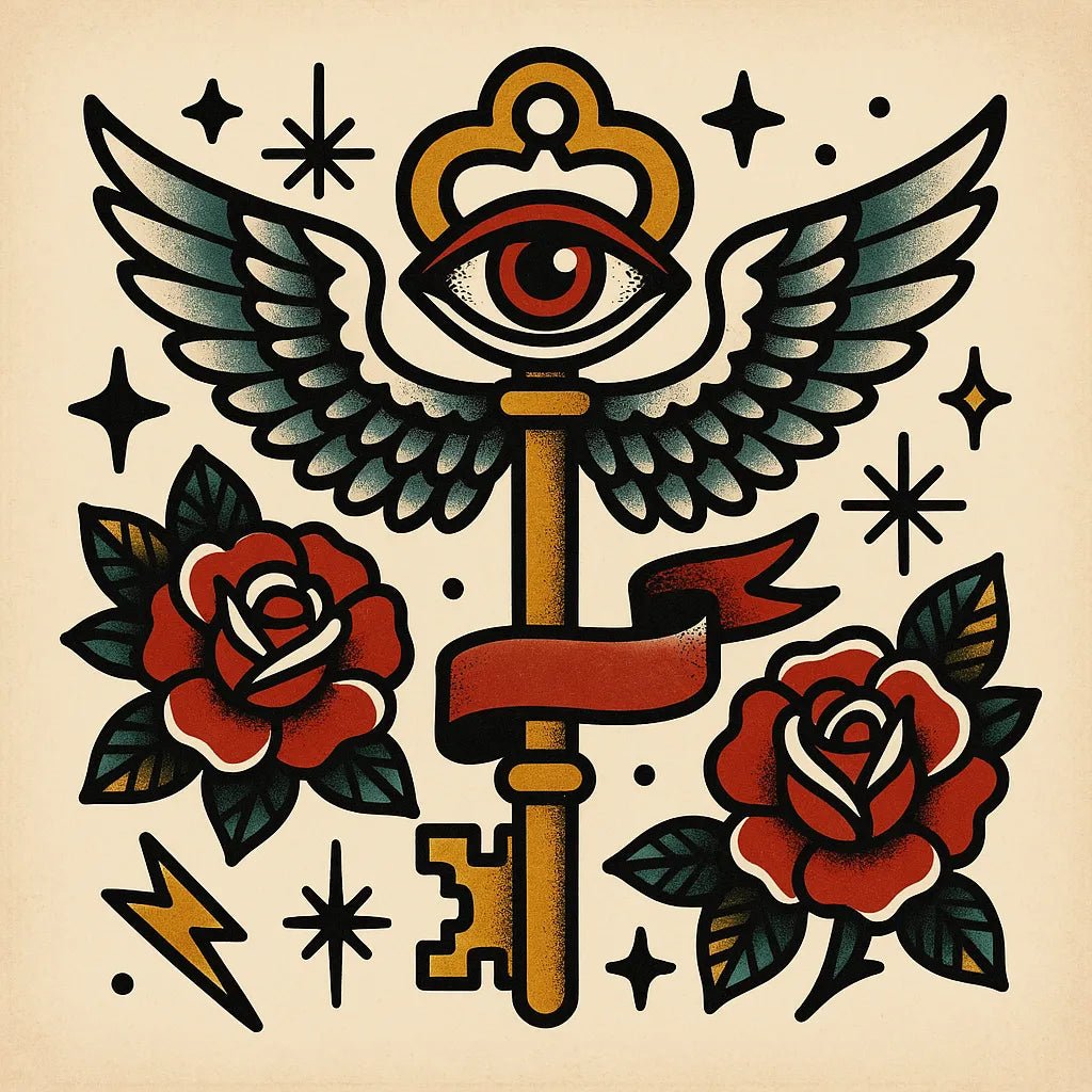 Example output from the Old School Tattoo Art ChatGPT prompt: vintage tattoo flash sheet.