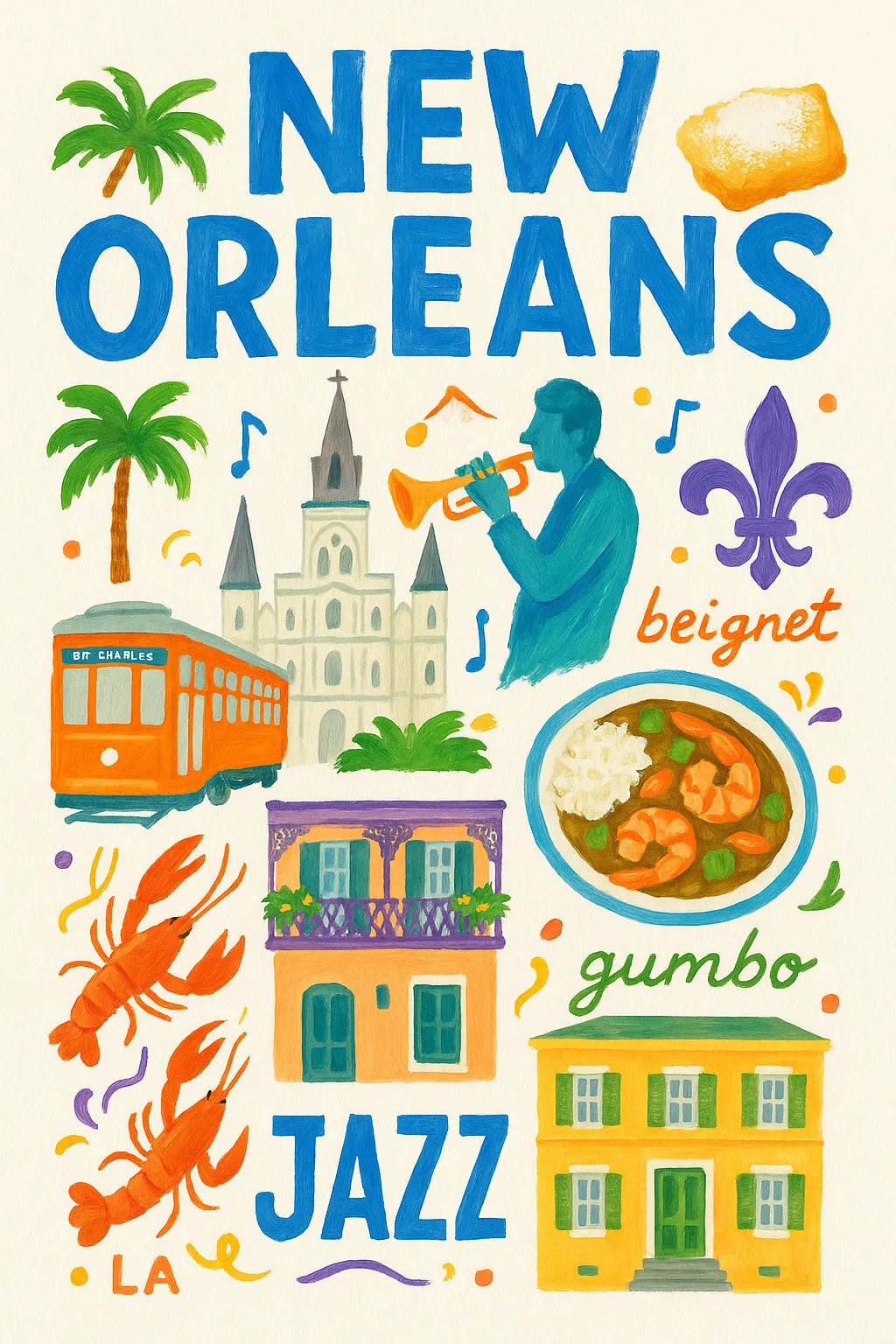 Example output from the Painting Travel Collage Poster ChatGPT prompt: New Orleans