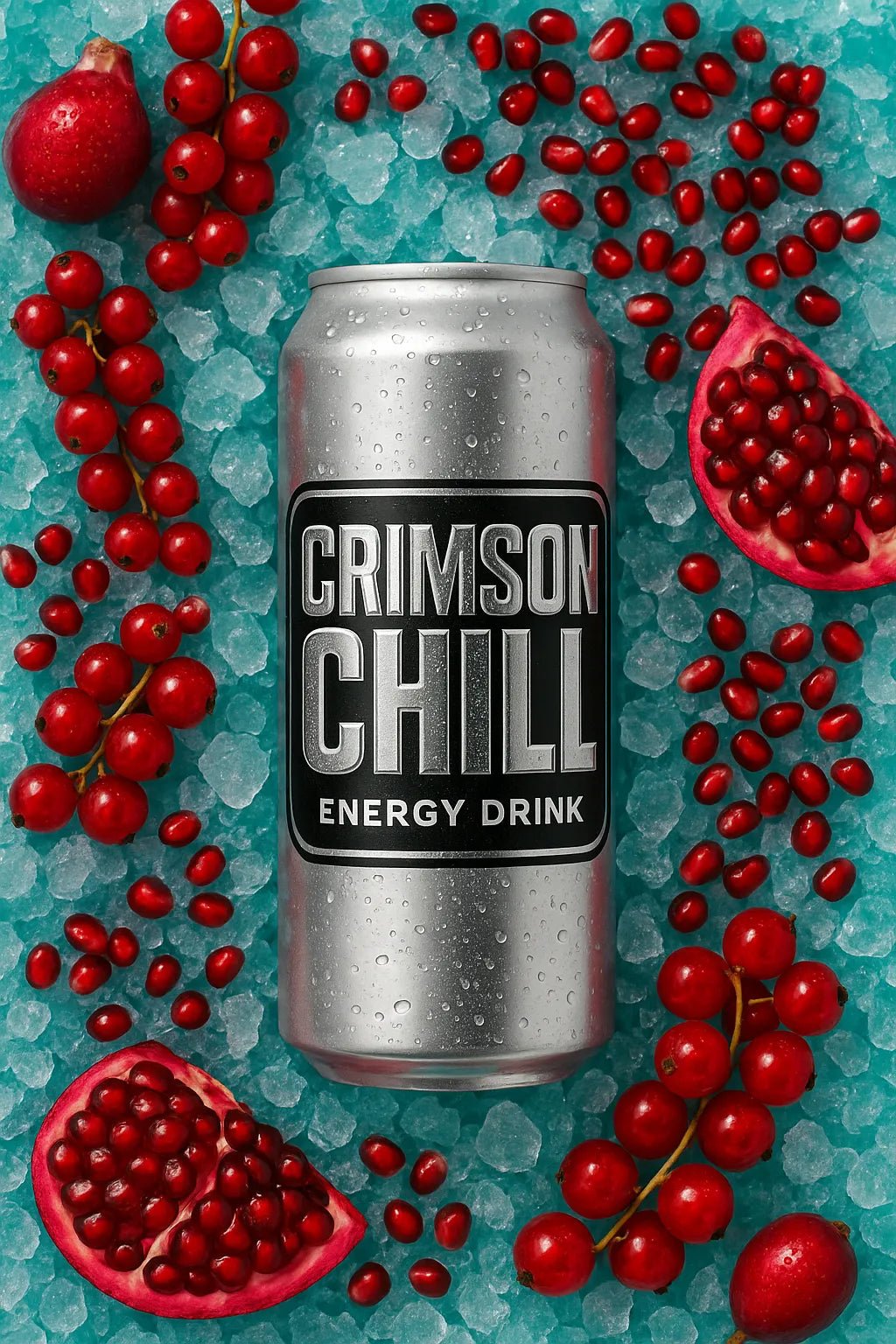 Example output from the Photoreal Flatlay Product Ad Mockups ChatGPT prompt: colorful juice and soda bottles surrounded by sliced fruits, featuring crisp DSLR realism, overhead lighting, and vibrant flat-lay compositions. Crimson Chill.
