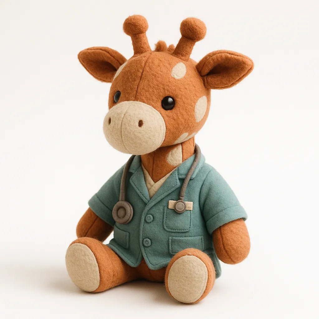 Example output from the Photorealistic 3D Plush Product Render prompt: Giraffe.